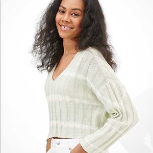 green and white tie dye cropped sweater